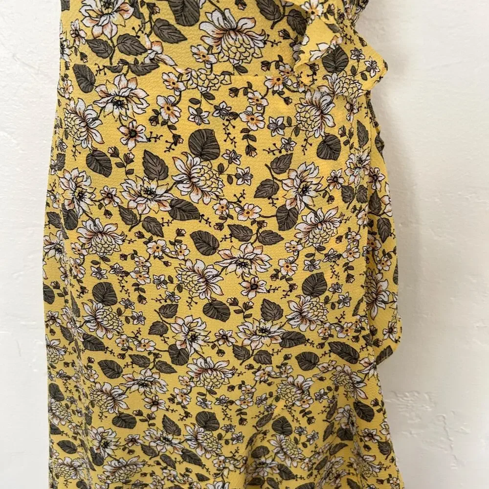 Max Studio Yellow Floral Boho Midi Wrap Dress Summer Spring Size Medium